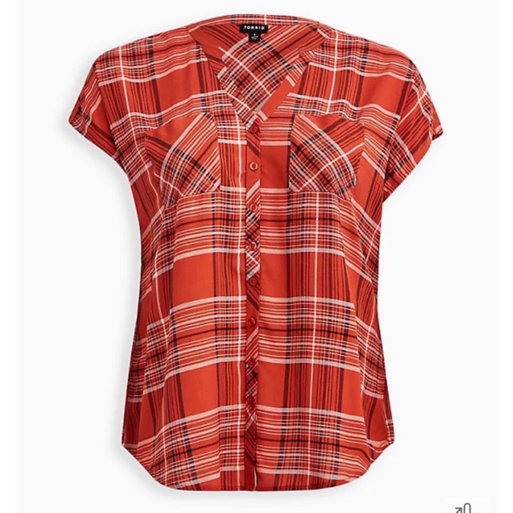NEW Torrid 3 Dolman Blouse - Stretch Challis - Rust Orange Plaid